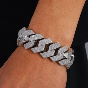 Hip hop S925 silver moissanite Cuban link bracelet for men with paved rhombus stones
