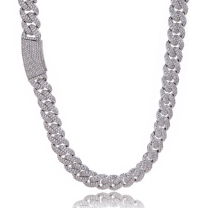 Iced out 13mm silver Cuban link necklace with double row cubic zirconia and secure box clasp