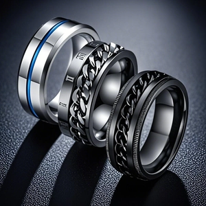Anillo de Acero de Titanio de Moda para Hombre Estilo Industrial Cadena de Acero Inoxidable Números Romanos Anillo Spinner Joyería