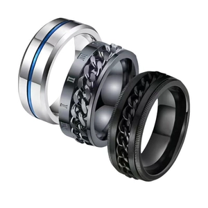 Juego de anillos para hombre de acero inoxidable con eslabones y números romanos