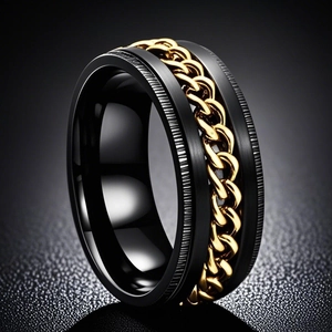 Stainless Steel Spinner Ring For Men Rotatable Chain Ring Roman Numerals Stress Relief Band Ring Cool Hip Hop Jewelry