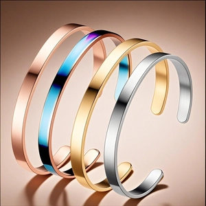 Bracciale Rigido Aperto a C in Acciaio Inossidabile Regolabile per Donna Oro Argento Nero Oro Rosa Arcobaleno Gioielli Minimalisti