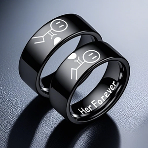 Her Forever His Always Stainless Steel Rings Minimalist Stick Figure Couple Matching Promise Band Jewelry For Lovers