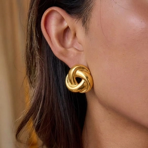 Twisted Triangle Knot Stud Earrings 304 Stainless Steel Gold Plated Geometric Hypoallergenic Minimalist Vintage Jewelry