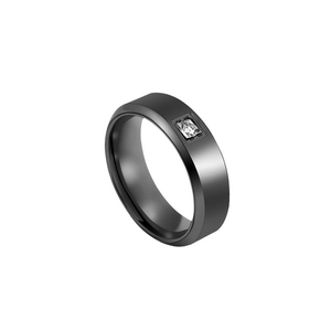 Black titanium steel ring featuring a square-cut clear cubic zirconia gemstone