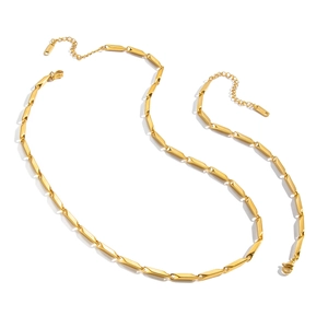 Polished gold geometric bar link necklace and bracelet set with lobster clasp for women
