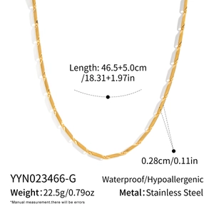 Detail of twisted gold stainless steel chain with size dimensions and specifications