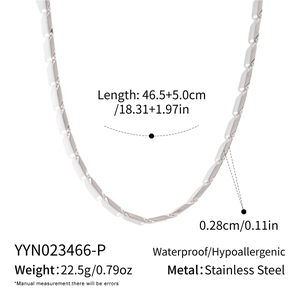 Detailed dimension chart for waterproof stainless steel chain necklace with measurements