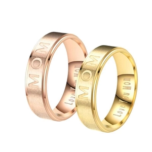 Elegant stainless steel MOM engraved ring set in polished gold and rose gold finishes
