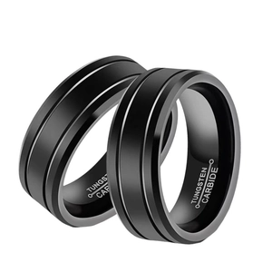 Minimalistischer 8mm schwarzer Wolframcarbid-Ring für Herren mit edlem Stufenrand
