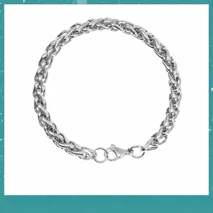 Minimalist stainless steel wheat chain bracelet for men and women, classic silver finish.