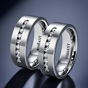 Bague Anneau en Acier Inoxydable pour Hommes Femmes Avec Strass Incrusté Brossé Géométrique Unisexe Bijoux de Mode Mariage