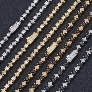 Bracciale tennis hip hop 6mm con stelle e zirconi placcato in oro e argento lucido