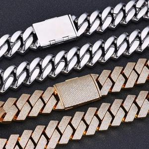 Hip hop 26mm Cuban chain necklace set in silver polish and gold iced out diamond link styles