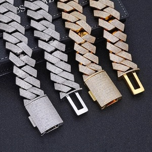 26mm hip hop Cuban link bracelets in gold and silver with six rows of cubic zirconia
