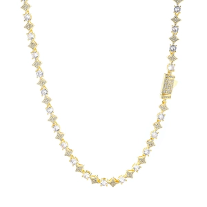 Gouden hiphop tennisketting met zirkoon sterren en een luxe vierkante glanzende gesp