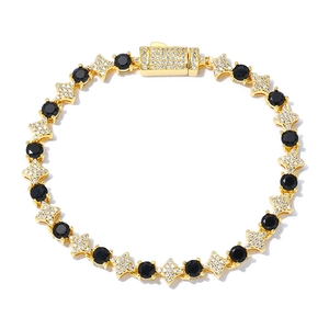 Lussuoso bracciale tennis da 6mm dorato con pietre nere e stelle in zirconi pavé