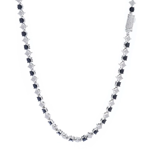 6mm ster-zirkoon tennisketting voor heren met zwarte edelstenen en zilveren afwerking