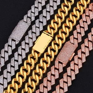Iced out 15mm cuban link chains in gold, silver, and rose gold finishes for men
