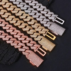 Luxurious 15mm cuban link chains in gold, silver and rose gold with pave diamonds
