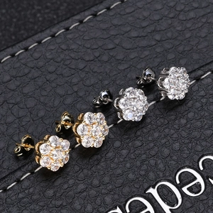 Hip Hop Flower Zirconia Stud Earrings 18K Gold Plated Copper Iced Out Jewelry 925 Sterling Silver Post Men Women