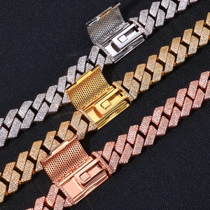 15mm iced out Cuban link bracelets in gold, silver, and rose gold with zircon stones