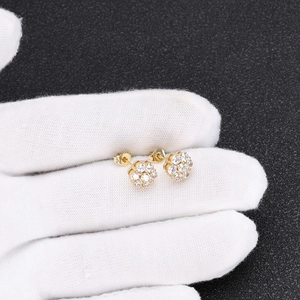 Hip hop flower stud earrings with gold plating and sparkling cubic zirconia stones