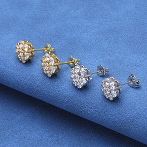 Hip hop S925 silver moissanite flower stud earrings in gold and silver finish for men