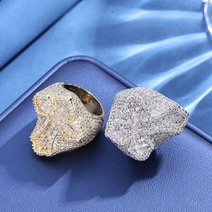 Anello Croce Hip Hop Iced Out Uomo Rame Zirconia Intarsiato Oro Argento Galvanico Anello Geometrico Gioielli da Festa