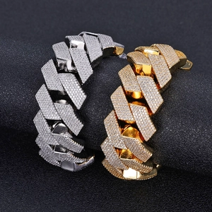 26mm iced-out diamond Cuban link bracelets in gold and silver hip-hop jewelry style