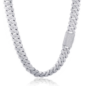 Luxurious 26mm silver diamond-encrusted Cuban chain necklace with iced-out square box clasp