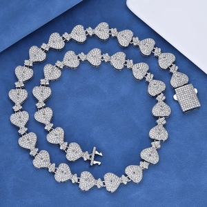 Collier hip-hop 15mm argenté avec pendentifs dollar et zircons cubains étincelants