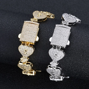 Hip-Hop 15mm Panzerarmband mit herzförmigen Dollarzeichen-Motiven und Pave-Zirkonia