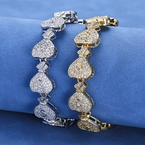 Bracelet chaîne cubaine sac d'argent 15mm hip-hop avec pierres incrustées or et argent
