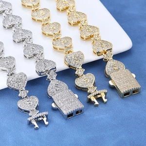 Collier Cuban hip hop 15mm cœur signe dollar avec zircons en doré et argenté