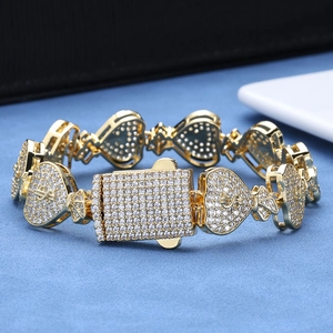 Bracelet hip hop à maillons coeur avec signes dollar et zircons cubiques blancs