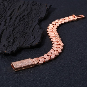 Hip-hop 15mm rose gold Cuban link bracelet with iced out pavé zircon stones