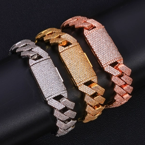 Men's hip hop 15mm iced out Cuban link bracelet in gold, silver, and rose gold finish