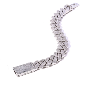 15mm S925 silver Cuban link bracelet with moissanite pave setting for hip hop jewelry style