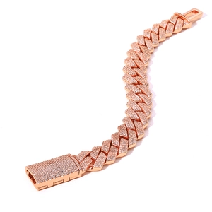 15mm Hip Hop cuban link bracelet in rose gold with four rows of sparkling diamonds