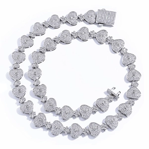 Détails du collier hip-hop cœur dollar en argent serti de zircons cubiques brillants