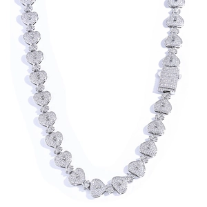 Collier hip hop en argent S925 avec maillons coeur, signes dollar et moissanite