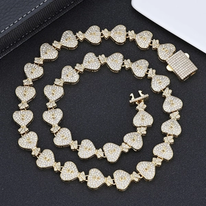 Collier cubain 15mm hip hop signe dollar sac d'argent doré avec pierres de zircon