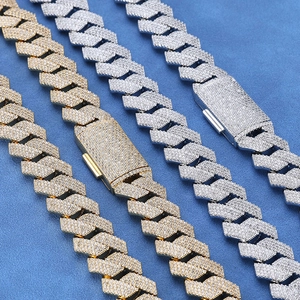 Luxurious Iced Out Cuban Link Chain Jewelry Set Real Gold Plated Copper Zirconia Rhombus Necklace Bracelet For Men Hip Hop Style Accessories
