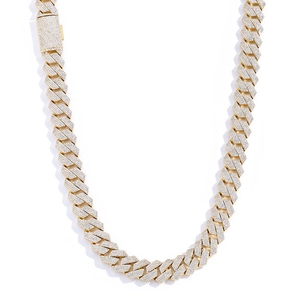 Golden hip-hop cuban link chain with 15mm four-row iced out zircon stones and box clasp