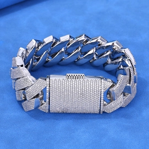 Hip Hop Men Cuban Link Bracelet Copper Iced Out Zirconia Rhombus Bracelet Gold Silver Plated Streetwear Jewelry