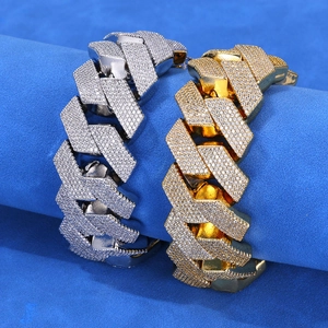 Hip hop iced out Cuban link chain necklaces in gold and silver finish with pavé diamonds