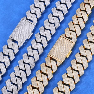 Hip hop cuban link chain set with sparkling rhinestones in gold and silver finish