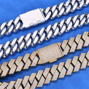 Hip hop S925 silver Moissanite diamond Cuban chain bracelet in gold and silver finish