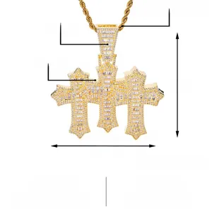 Detailed size parameters of the hip hop gold cross pendant with cubic zirconia stones
